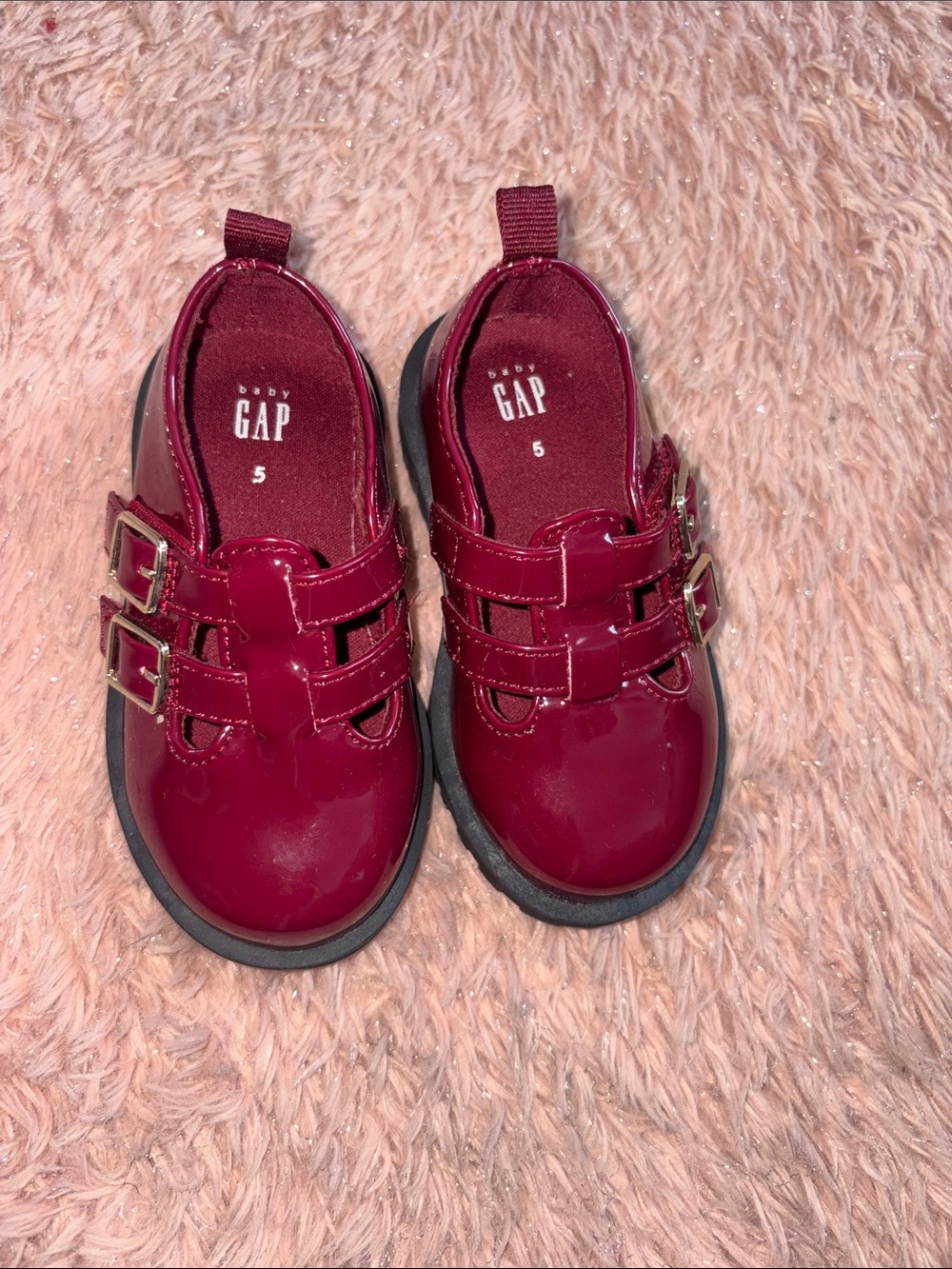 GAP Burgundy Patent Double-Buckle Mary Jane Shoes - Girls' Size 5